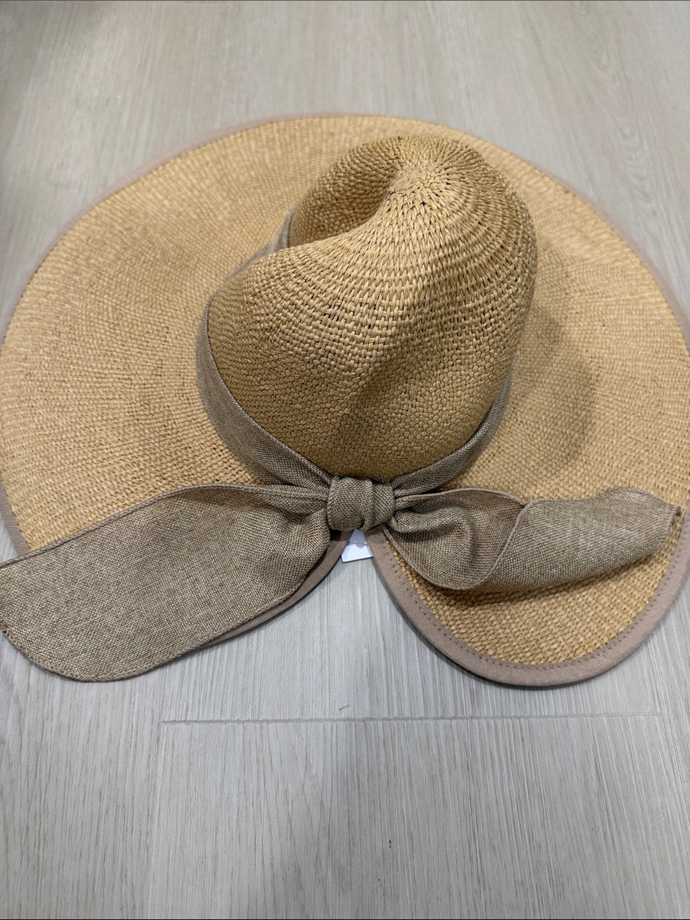 LC Lauren Conrad Natural Straw Floppy Sun Hat with Linen-Tie Bow